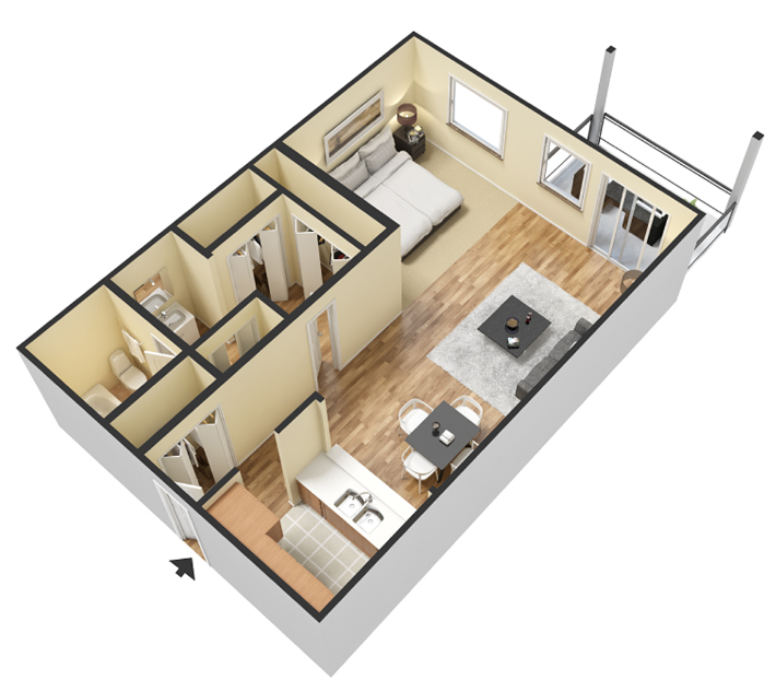 Studio, 500 sq ft, Sapling floorplan